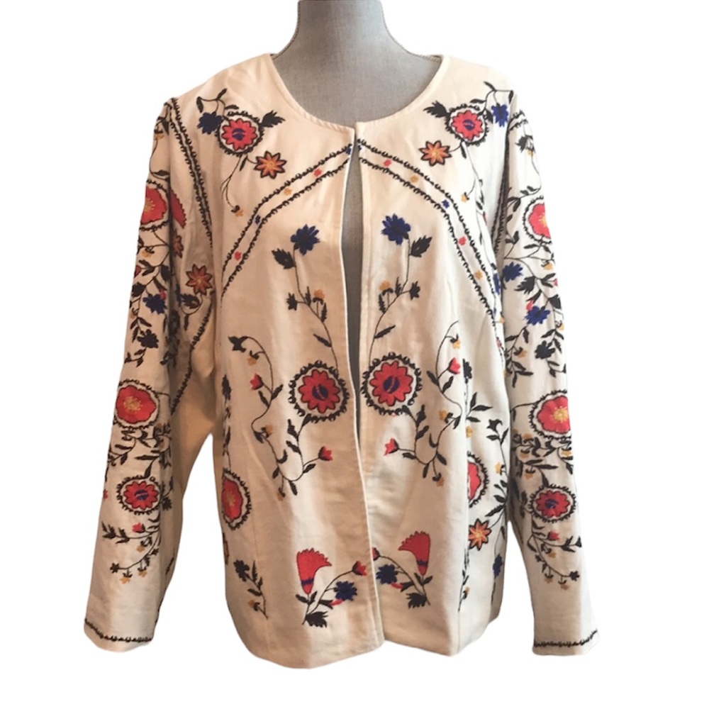 For the Republic Embroidered Floral Boho Cotton Blazer Jacket -Size 1X